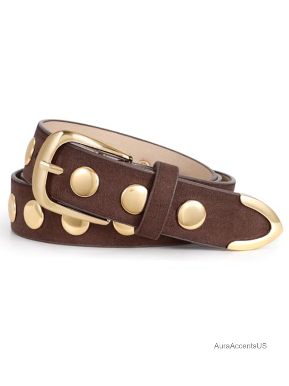 Women's PU Leather Belt with Gold Studs Punk Style